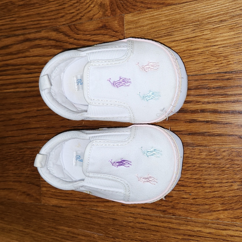 Baby Polo Ralph Lauren Softbottom All Over Pony White Shoes sz 3